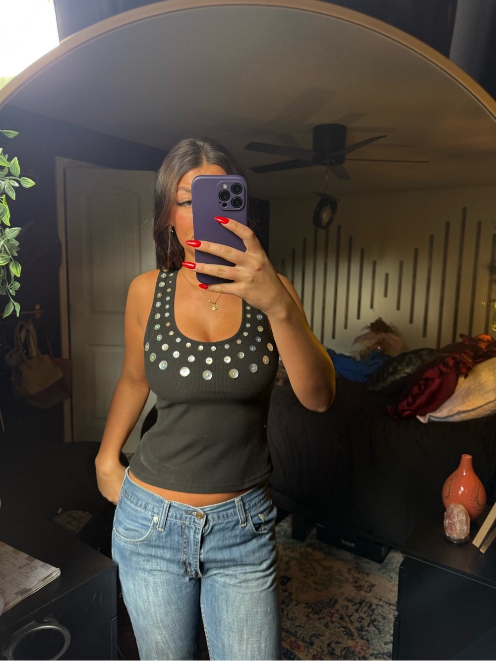 Edikted Black Tank Top with Metallic Silver Stud Accents